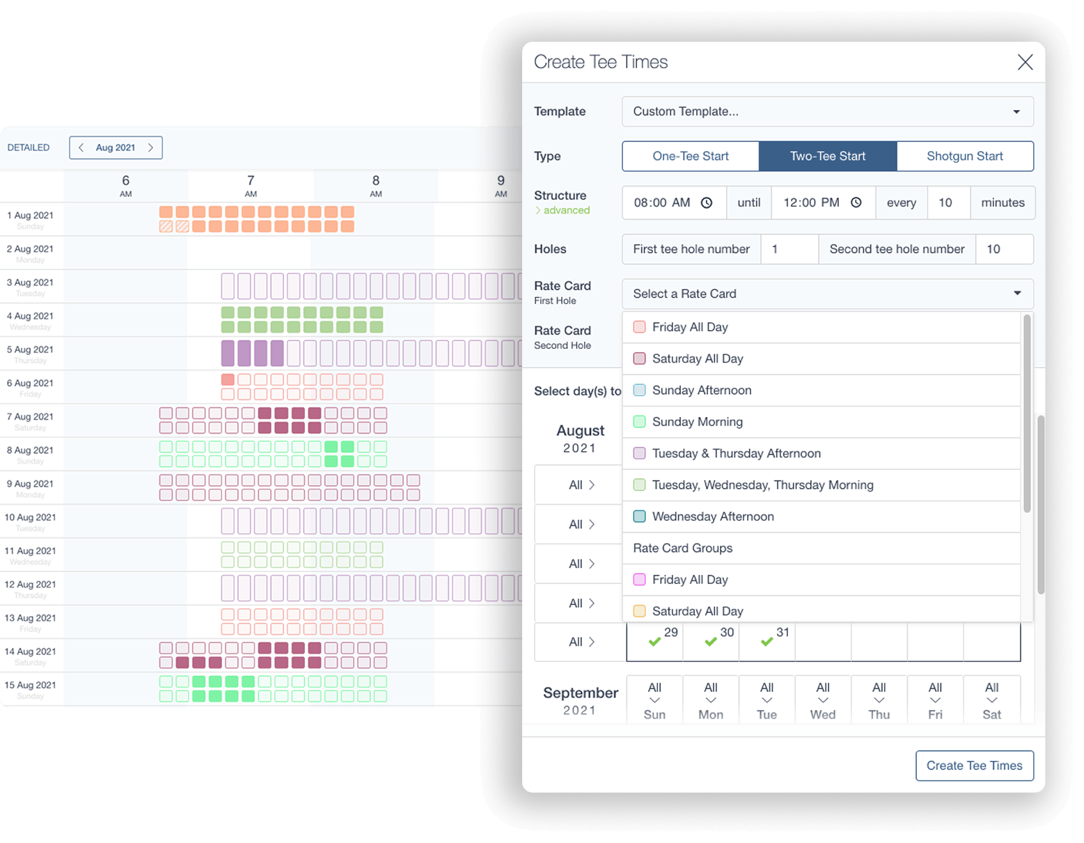Create Tee Times interface